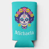 Gepersonaliseerde Heldere Bloemen Suiker Schedel M Seltzer Blikjeskoeler (Achterkant)