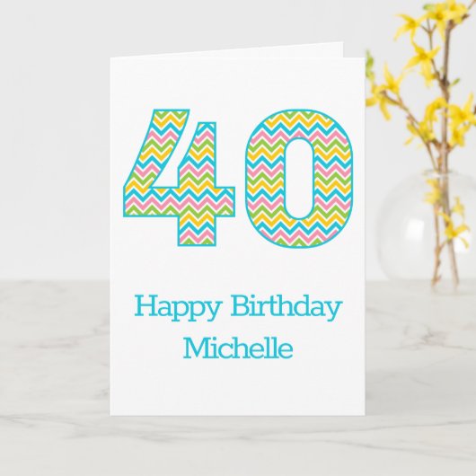 Gepersonaliseerde Heldere Chevron 40e Verjaardag K Kaart (Gele Bloem)