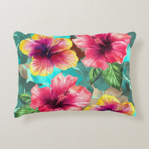 Gepersonaliseerde heldere en kleurrijke hibiscus b accent kussen