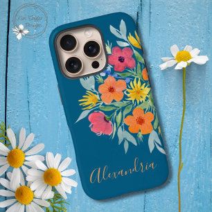 Gepersonaliseerde Heldere Waterverf Bloemen op Bla iPhone 16 Pro Hoesje