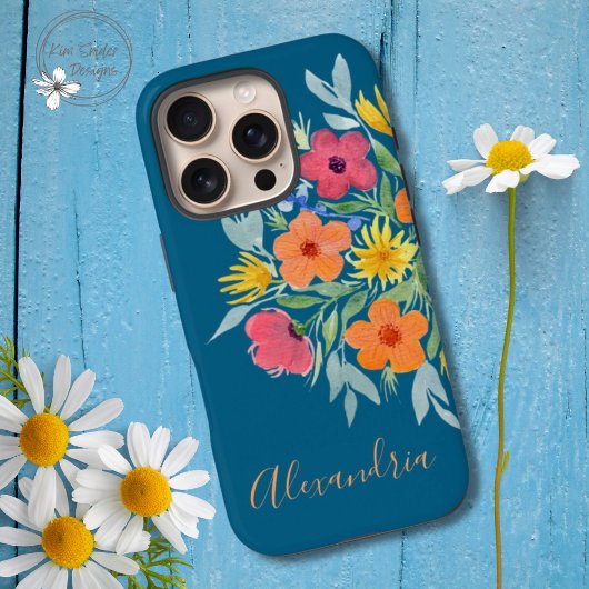 Gepersonaliseerde Heldere Waterverf Bloemen op Bla Case-Mate iPhone Case