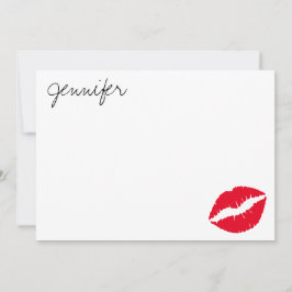 Gepersonaliseerde helderrode glamour lippenstift k notitiekaartje