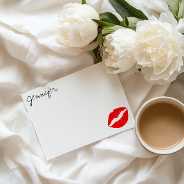 Gepersonaliseerde helderrode glamour lippenstift k notitiekaartje