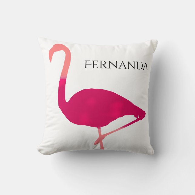 Gepersonaliseerde Helderroze Waterverf Flamingo Kussen (Voorkant)