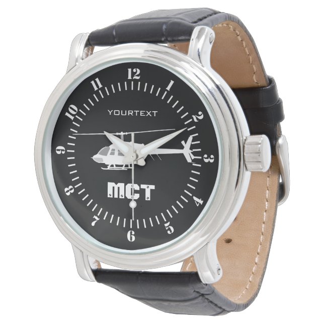 Gepersonaliseerde helikopter helikopter silhouet v horloge (Gekanteld)