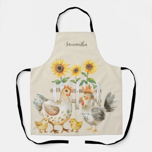Gepersonaliseerde Hen Zonnebloem Waterverf Schort (Voorkant)