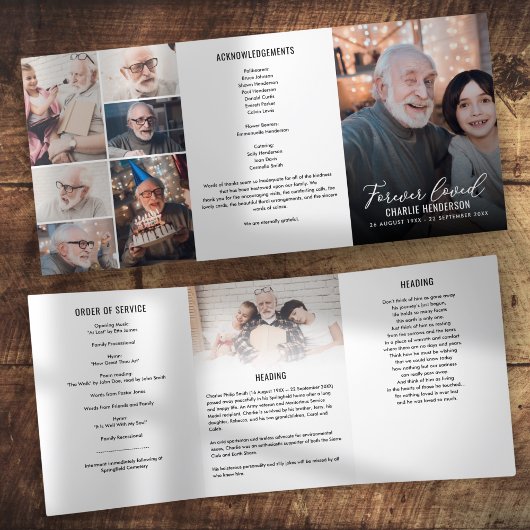 Gepersonaliseerde Herdenkingsdienst 6-Foto's Drieluik Programma