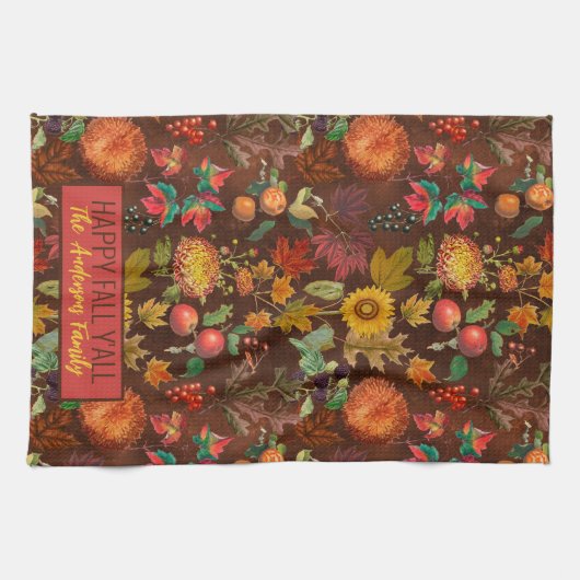 Gepersonaliseerde Herfst Autumn Botanical Theedoek (Horizontaal)