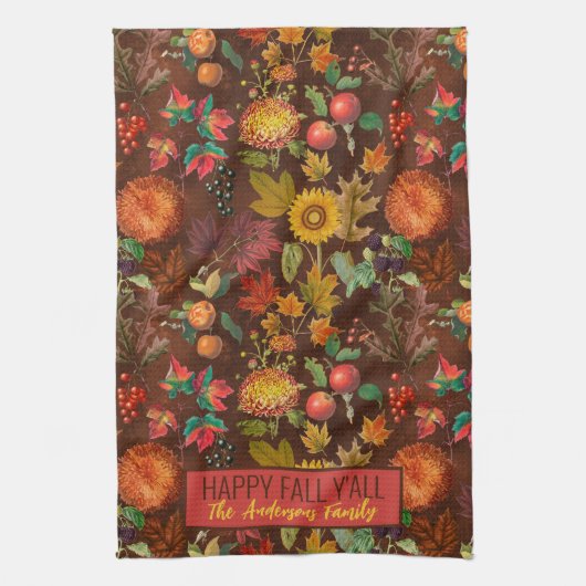 Gepersonaliseerde Herfst Autumn Botanical Theedoek (Verticaal)