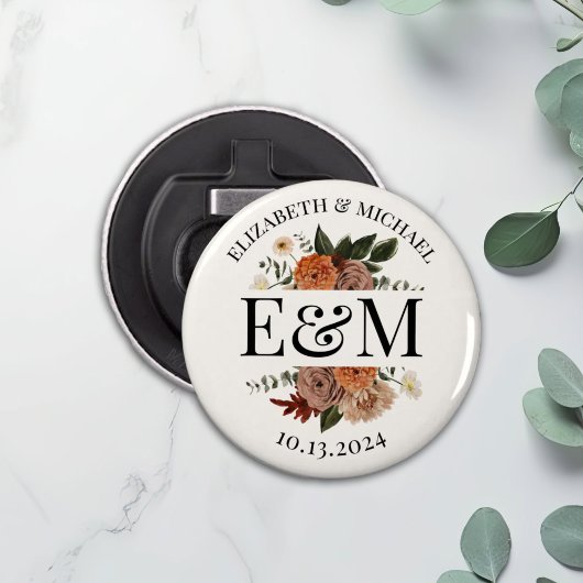 Gepersonaliseerde Herfst Bloemen Huwelijksgunst Bu Button Flesopener