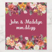 Gepersonaliseerde Herfst Boho Bruiloft Waterverf F Wijn Etiket (Enkel label)