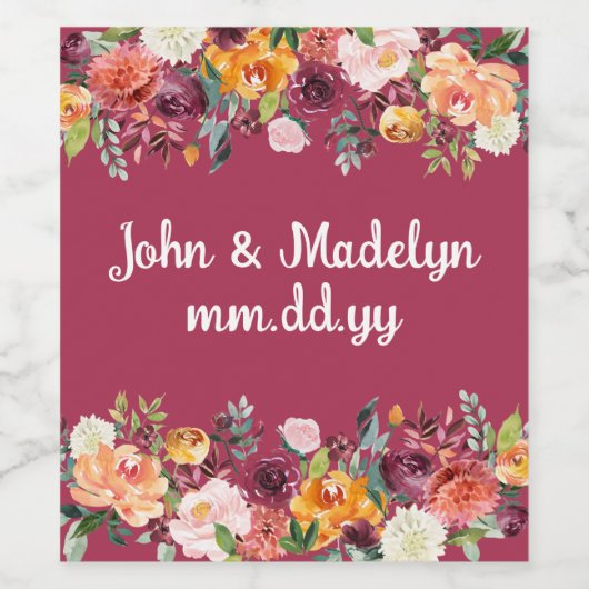 Gepersonaliseerde Herfst Boho Bruiloft Waterverf F Wijn Etiket (Enkel label)