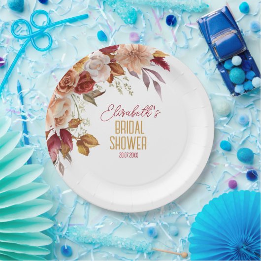 Gepersonaliseerde Herfst Boho Floral Vrijgezellenf Papieren Bordje (Feest)