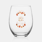 Gepersonaliseerde herfst bruiloft esdoorn bladeren wijnglas zonder voet (Voorkant)