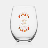Gepersonaliseerde herfst bruiloft esdoorn bladeren wijnglas zonder voet (Achterkant)