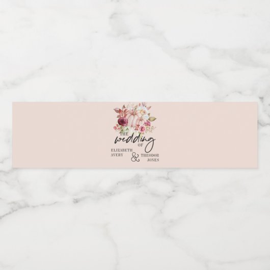 Gepersonaliseerde herfst bruiloft roze pompoen waterfles etiket (Enkel label)