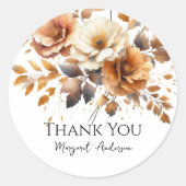 Gepersonaliseerde Herfst Bruin Bloemen Elegant Dan Ronde Sticker (Voorkant)