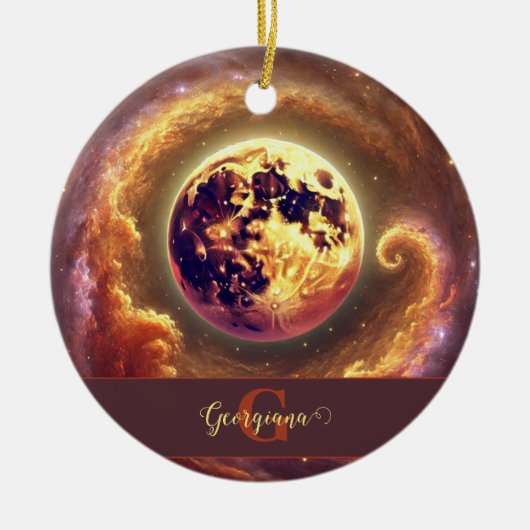 Gepersonaliseerde Herfst Galaxy Oogst Maan Keramisch Ornament (Voorkant)