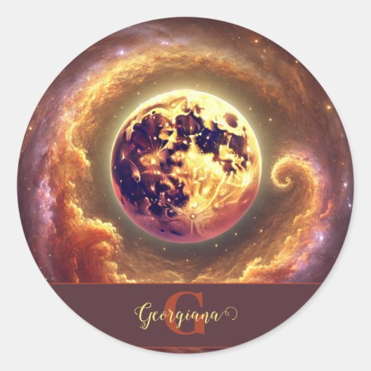 Gepersonaliseerde Herfst Galaxy Oogst Maan Ronde Sticker (Voorkant)