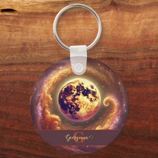 Gepersonaliseerde Herfst Galaxy Oogst Maan Sleutelhanger (Achterkant)