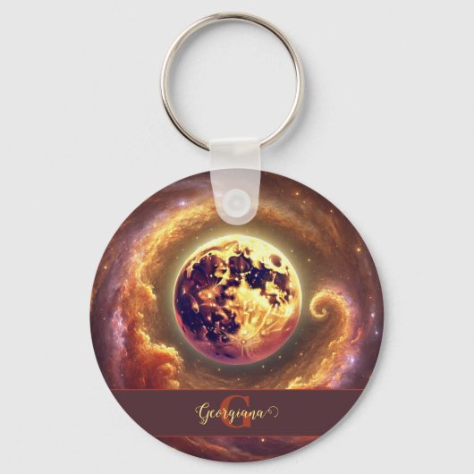 Gepersonaliseerde Herfst Galaxy Oogst Maan Sleutelhanger (Achterkant)