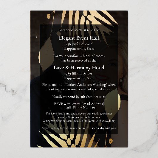 Gepersonaliseerde herfst gebladerte trouwkaart folie uitnodiging (Achterkant)