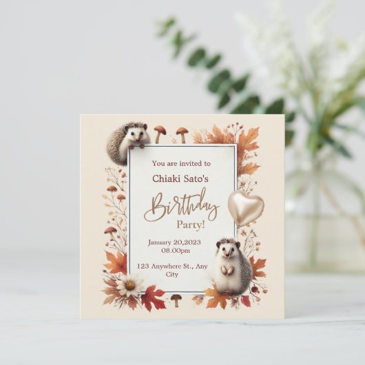 Gepersonaliseerde herfst Hedgehog Verjaardag uitno Save The Date (Staand voorkant)