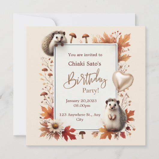 Gepersonaliseerde herfst Hedgehog Verjaardag uitno Save The Date (Voorkant)