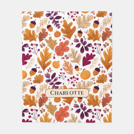 Gepersonaliseerde Herfst - Herfstbladeren & eikels Fleece Deken (Voorkant)