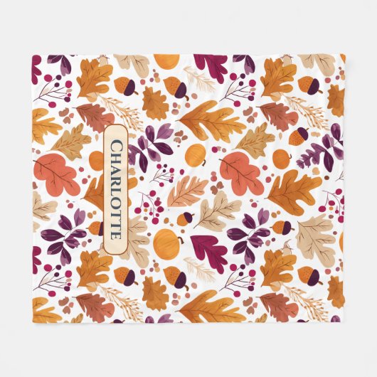 Gepersonaliseerde Herfst - Herfstbladeren & eikels Fleece Deken (Voorkant (Horizontaal))