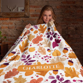 Gepersonaliseerde Herfst - Herfstbladeren & eikels Fleece Deken