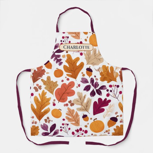 Gepersonaliseerde Herfst - Herfstbladeren & eikels Schort (Voorkant)