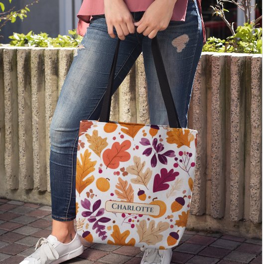 Gepersonaliseerde Herfst - Herfstbladeren & eikels Tote Bag