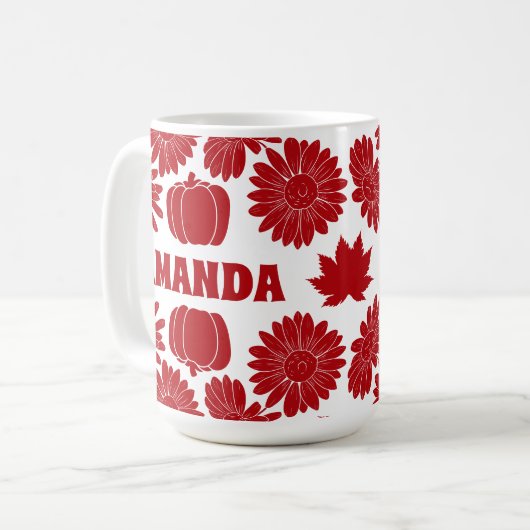 Gepersonaliseerde Herfst herfstbloemen pompoenen r Koffiemok (Voorkant links)