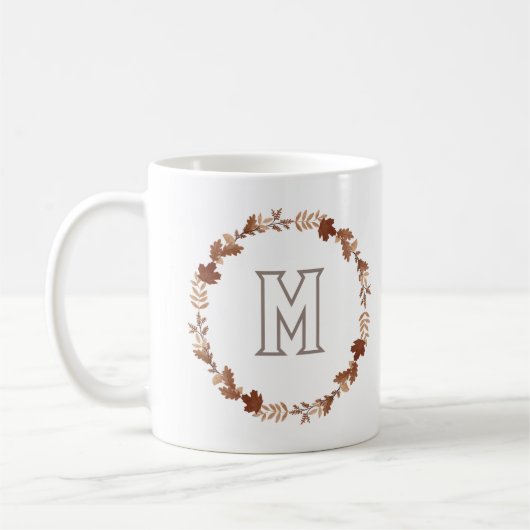 Gepersonaliseerde Herfst Herfstkrans Monogram Koffiemok (Links)