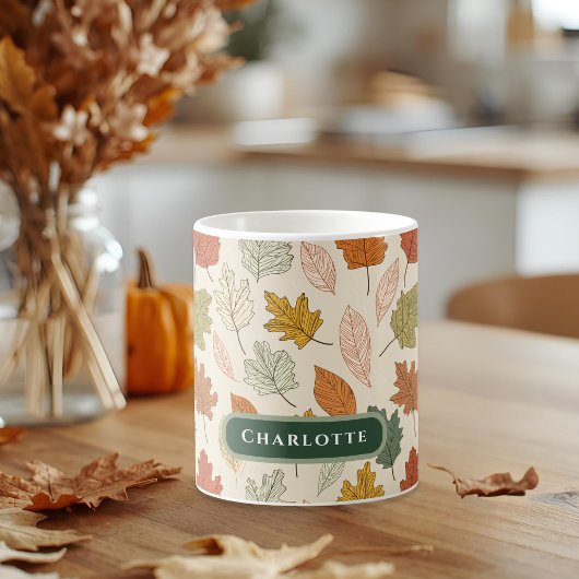 Gepersonaliseerde Herfst Leaf Naam Gift Koffiemok
