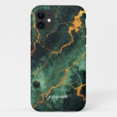 Gepersonaliseerde herfstbos groen & goud marmer Case-Mate iPhone case (Achterkant)