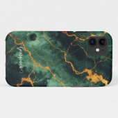 Gepersonaliseerde herfstbos groen & goud marmer Case-Mate iPhone case (Achterkant (horizontaal))