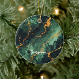 Gepersonaliseerde herfstbos groen & goud marmer keramisch ornament