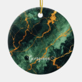 Gepersonaliseerde herfstbos groen & goud marmer keramisch ornament (Voorkant)