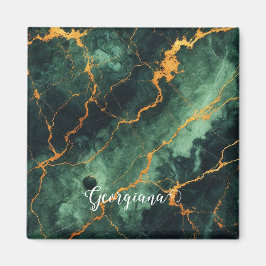 Gepersonaliseerde herfstbos groen & goud marmer magneet