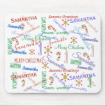 Gepersonaliseerde herhalende kerst naam muismat<br><div class="desc">Dit ontwerp is gemaakt met behulp van digitale kunst. Het kan in het gebied worden aangepast door de klik aan te passen en de naam, initialen of woorden aan te passen. U kunt de tekstkleur en de stijl ook veranderen of de tekst voor een slechts ontwerp van het afbeelding schrappen....</div>