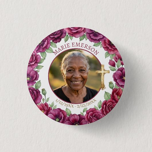 Gepersonaliseerde herinnering Herdenking | Foto Ronde Button 3,2 Cm (Voorkant)
