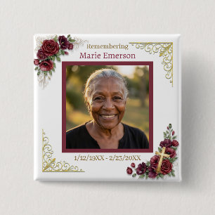 Gepersonaliseerde herinnering Herdenking Foto Vierkante Button 5,1 Cm
