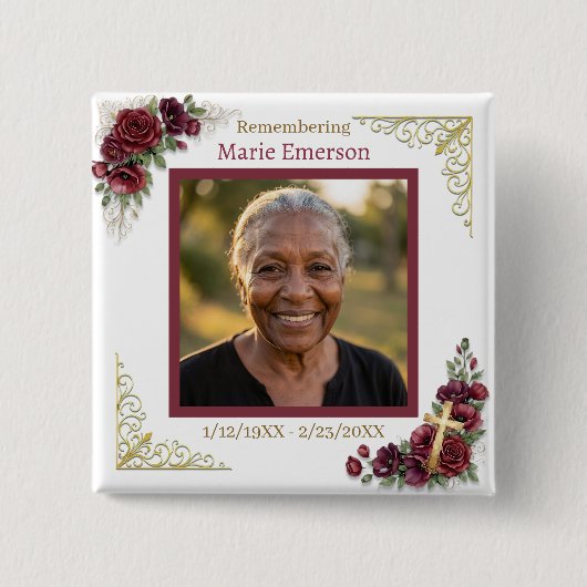 Gepersonaliseerde herinnering Herdenking | Foto Vierkante Button 5,1 Cm (Voorkant)