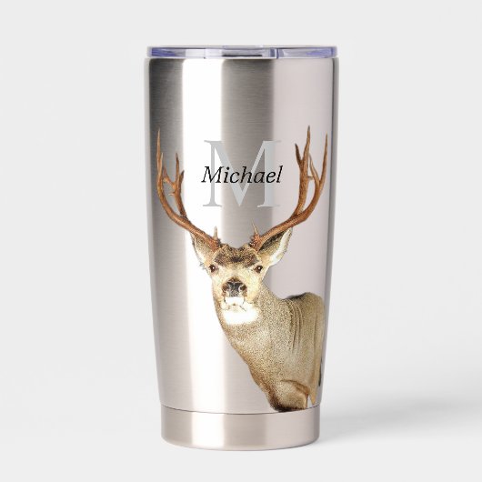 Gepersonaliseerde hertenjacht Monogram Antlers Geïsoleerde Drinkbeker (Voorkant)