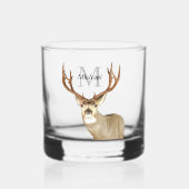 Gepersonaliseerde hertenjacht Monogram Antlers Whisky Glas (Voorkant)