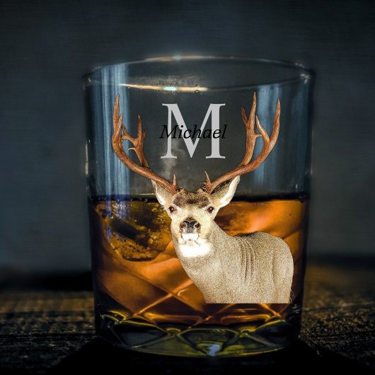 Gepersonaliseerde hertenjacht Monogram Antlers Whisky Glas