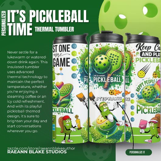 Gepersonaliseerde "Het is Pickleball Tijd" Thermosbeker