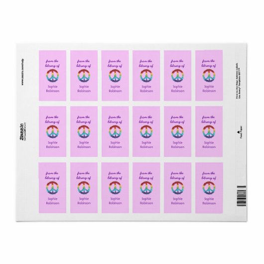 Gepersonaliseerde het teken van de vrede bookplate etiket (Full Sheet)